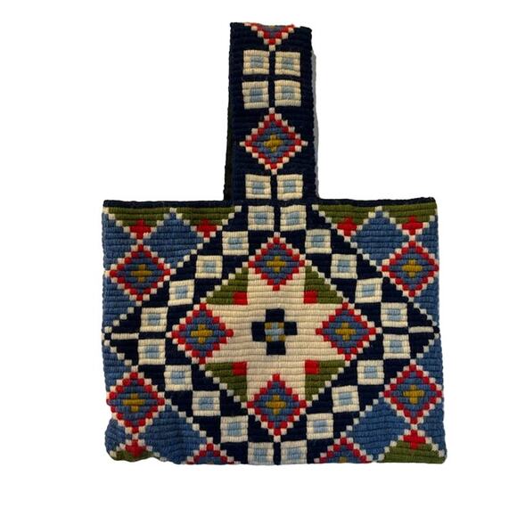 Beautiful cross stitch tote bag handmade star quilting pattern Multicolored VTG - Picture 1 of 9